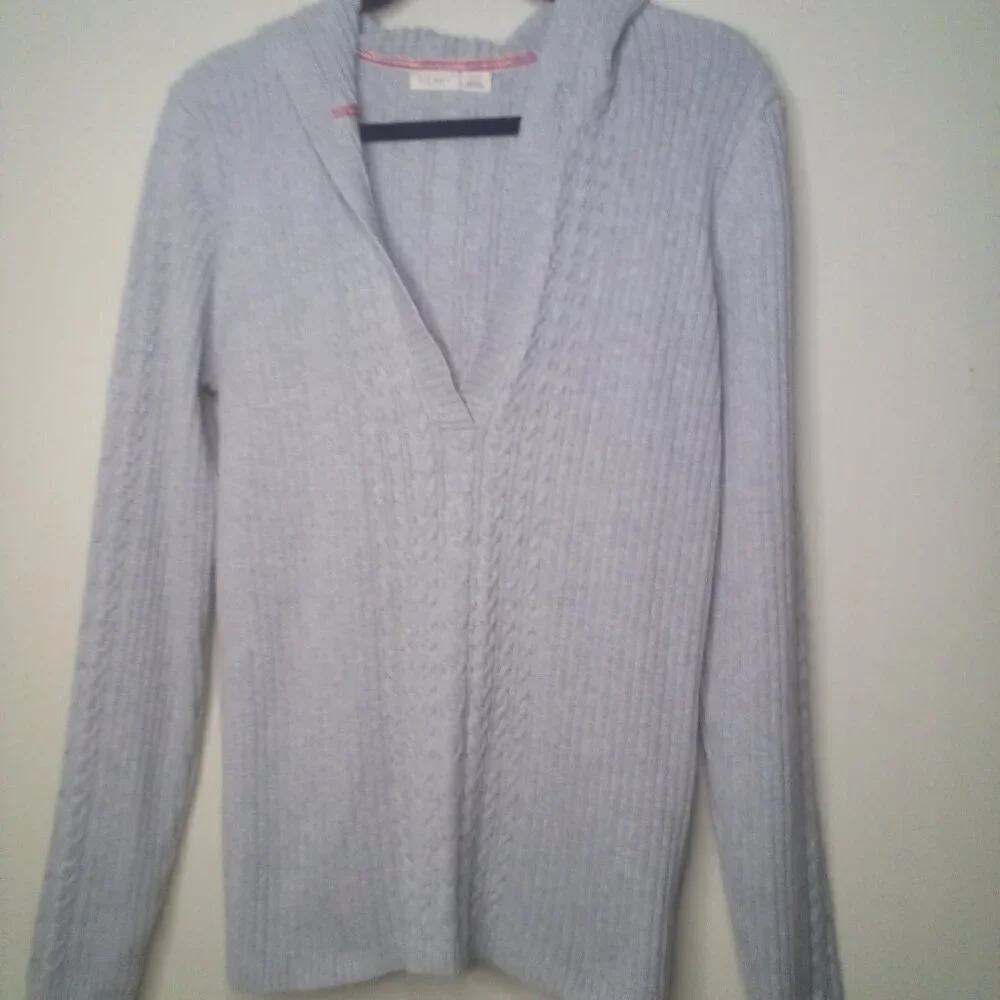 Old Navy Sweater Pullover XL Women Hood V-Neck Textured Gray